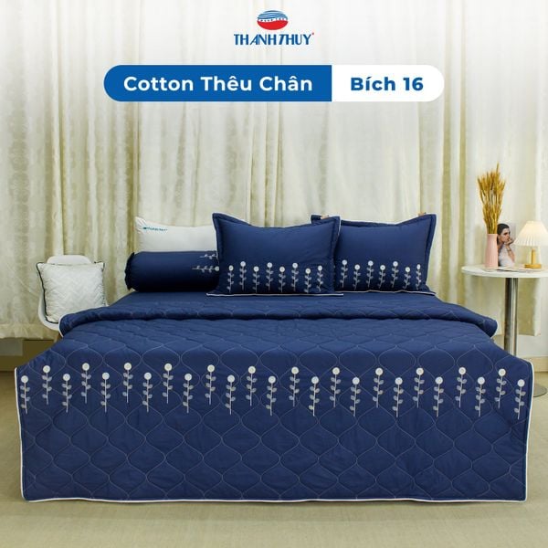  Bộ Ga Bọc Cotton Thêu Chân Màu Xanh Navy (16) 