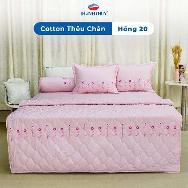  Bộ Ga Bọc Cotton Thêu Chân Màu Hồng (20) 