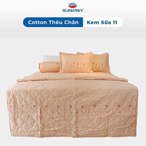 Bộ Ga Bọc Cotton Thêu Chân Màu Kem Sữa (11) 
