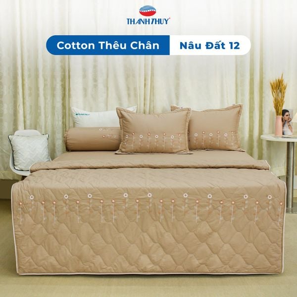  Bộ Ga Bọc Cotton Thêu Chân Màu Nâu Đất (12) 