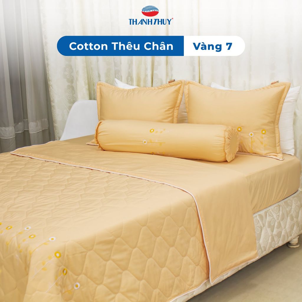  Bộ Ga Bọc Cotton Thêu Chân Màu Vàng (7) 
