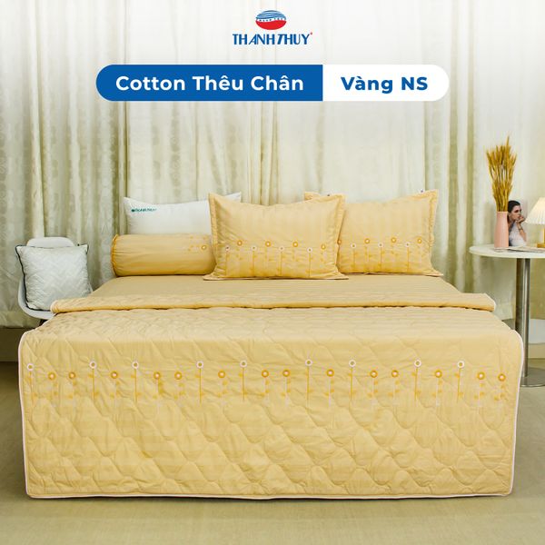  Chăn Lẻ Cotton Thêu Chân Màu Vàng (NS) 