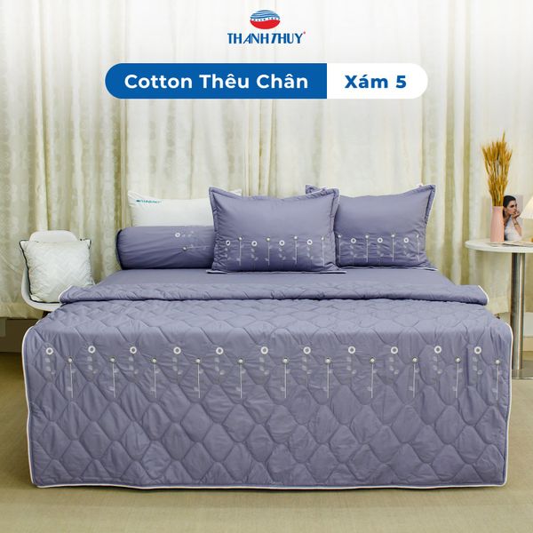  Bộ Ga Bọc Cotton Thêu Chân Màu Xám (5) 