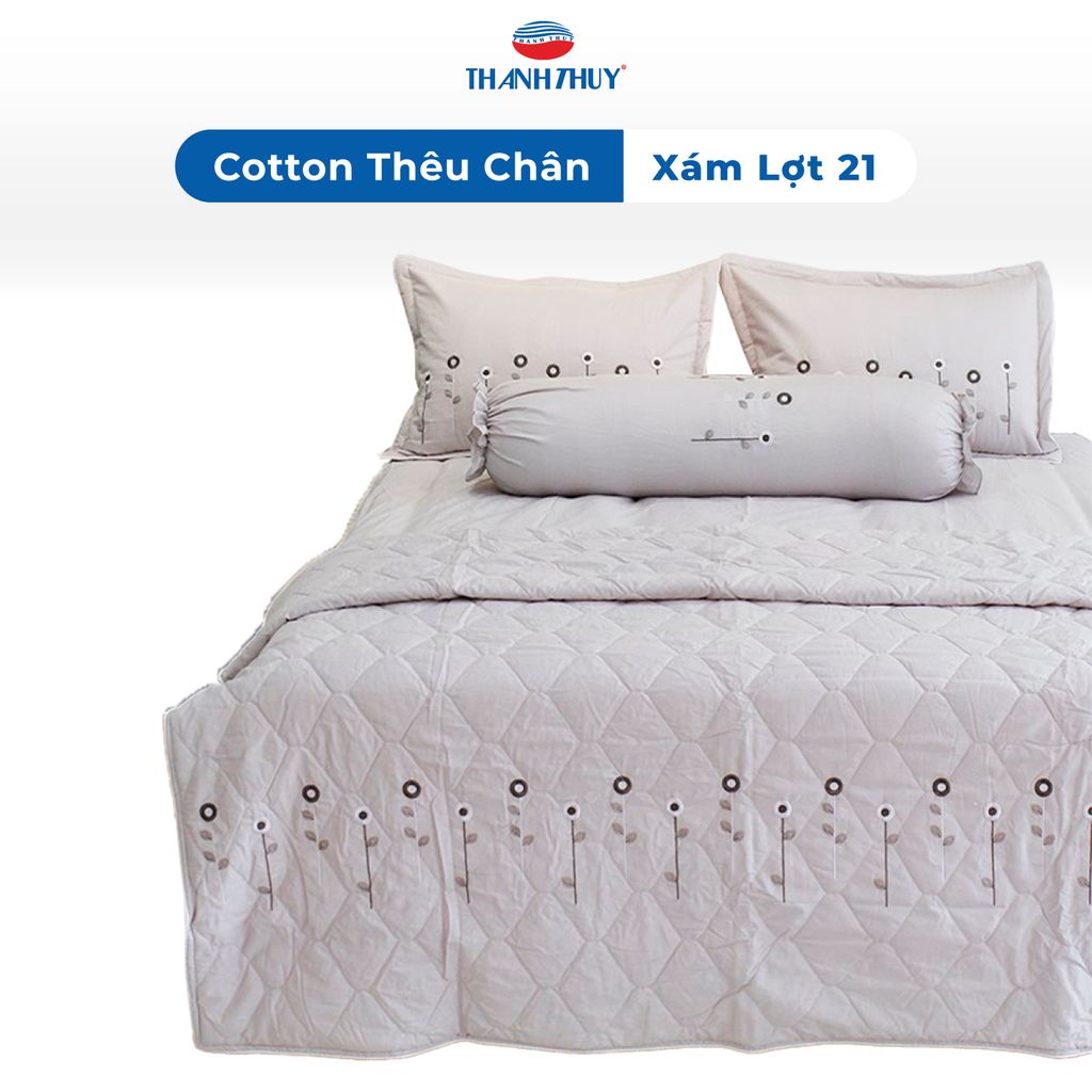  Vỏ Gối Cotton Thêu Chân Màu Xám Lợt (21) 