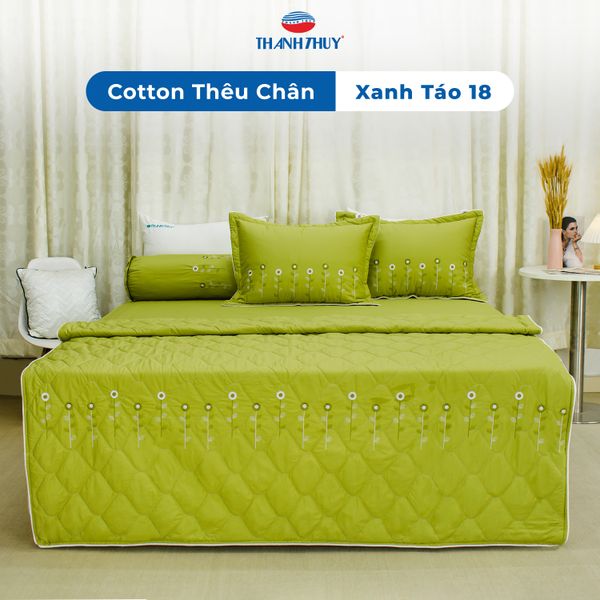  Chăn Lẻ Cotton Thêu Chân Màu Xanh Táo (18) 
