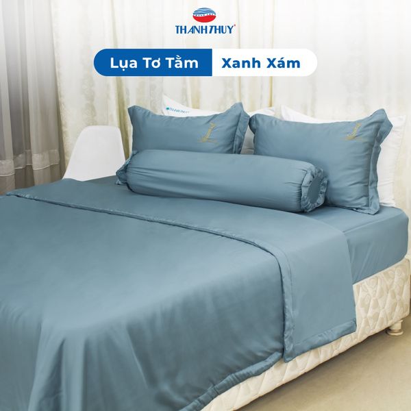  Bộ Ga Bọc Lụa Tơ Tằm Màu Xanh Xám 