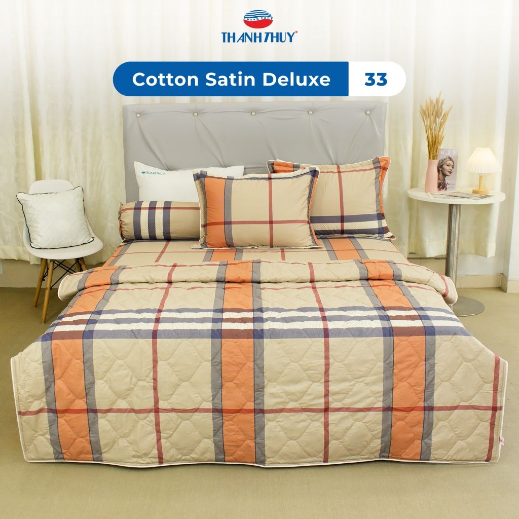 Bộ Chăn Ga Gối 4 món, 5 món - 100% Cotton Satin Deluxe mềm mại, thoáng mát - KẺ SỌC, KẺ CARO - THANH THUY 
