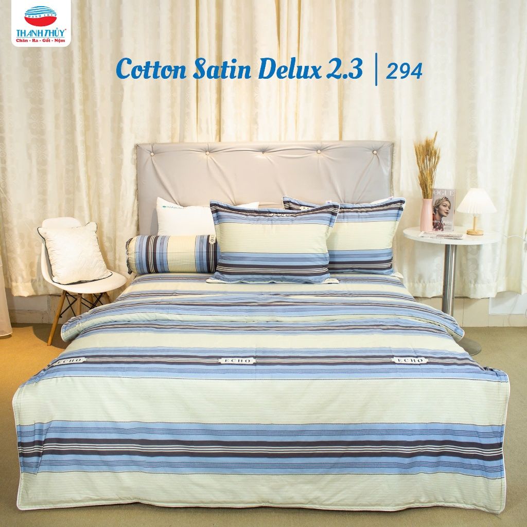  Bộ Chăn Ga Gối 4 món, 5 món - 100% Cotton Satin Deluxe mềm mại, thoáng mát - KẺ SỌC, KẺ CARO - THANH THUY 