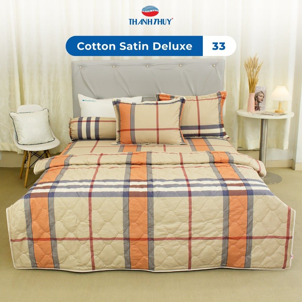  Bộ Chăn Ga Gối 4 món, 5 món - 100% Cotton Satin Deluxe mềm mại, thoáng mát - KẺ SỌC, KẺ CARO - THANH THUY 