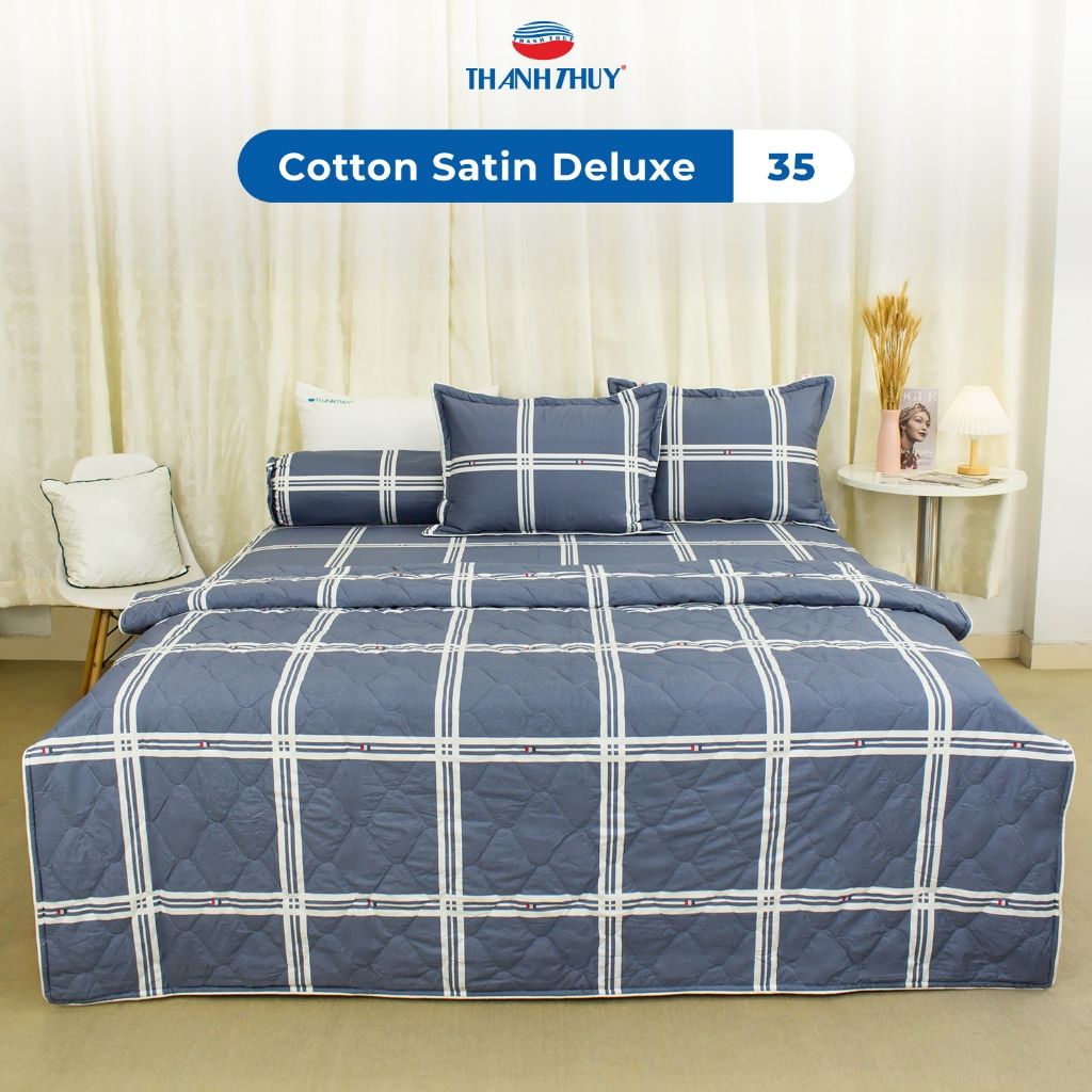  Bộ Chăn Ga Gối 4 món, 5 món - 100% Cotton Satin Deluxe mềm mại, thoáng mát - KẺ SỌC, KẺ CARO - THANH THUY 
