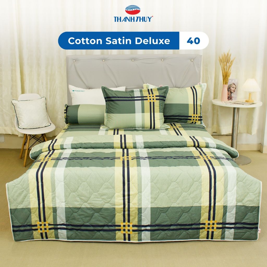  Bộ Chăn Ga Gối 4 món, 5 món - 100% Cotton Satin Deluxe mềm mại, thoáng mát - KẺ SỌC, KẺ CARO - THANH THUY 