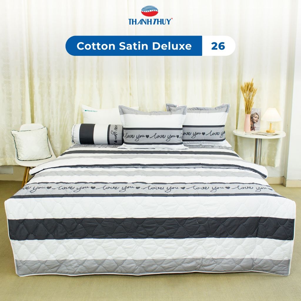  Bộ Chăn Ga Gối 4 món, 5 món - 100% Cotton Satin Deluxe mềm mại, thoáng mát - KẺ SỌC, KẺ CARO - THANH THUY 