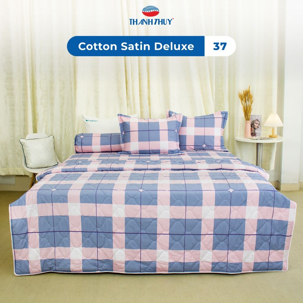  Bộ Chăn Ga Gối 4 món, 5 món - 100% Cotton Satin Deluxe mềm mại, thoáng mát - KẺ SỌC, KẺ CARO - THANH THUY 