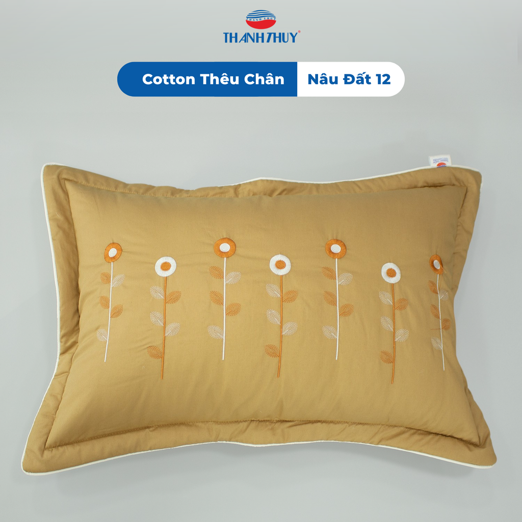  Vỏ Gối Cotton Thêu Chân Màu Nâu Đất (12) 