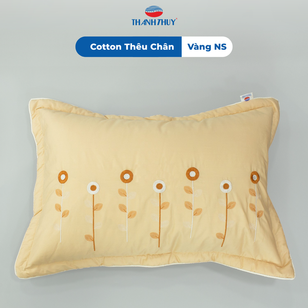  Vỏ Gối Cotton Thêu Chân Màu Vàng (NS) 