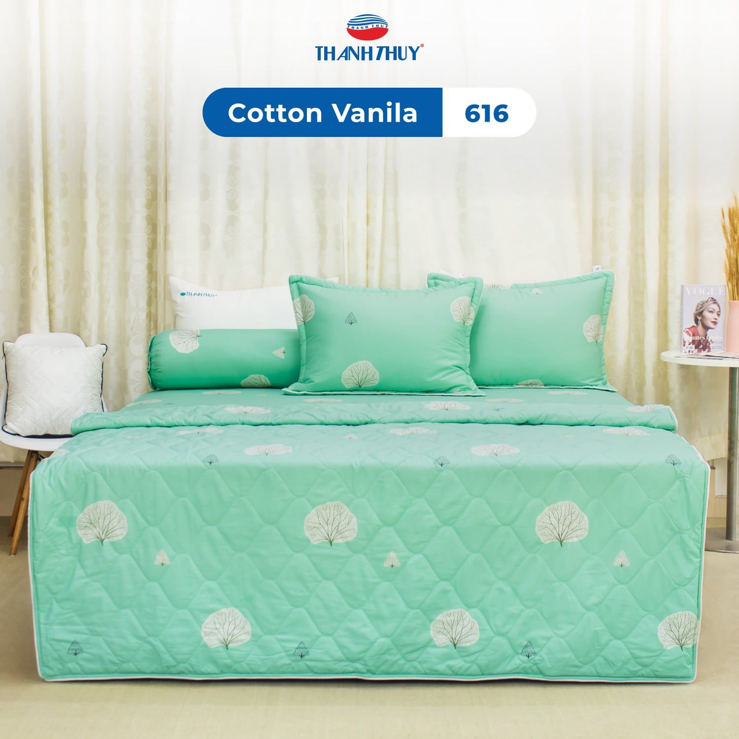  Bộ Ga Bọc Cotton Vanila (Vỏ Gối Không Lót Gòn) 616 