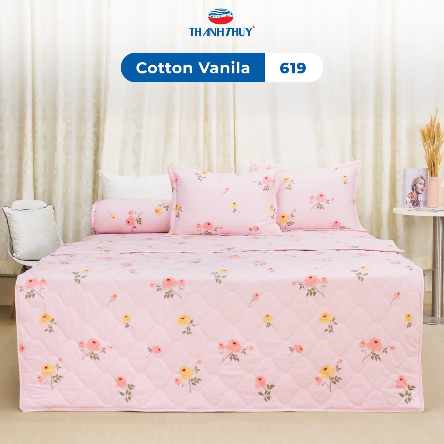  Bộ Ga Bọc Cotton Vanila (Vỏ Gối Không Lót Gòn) 619 
