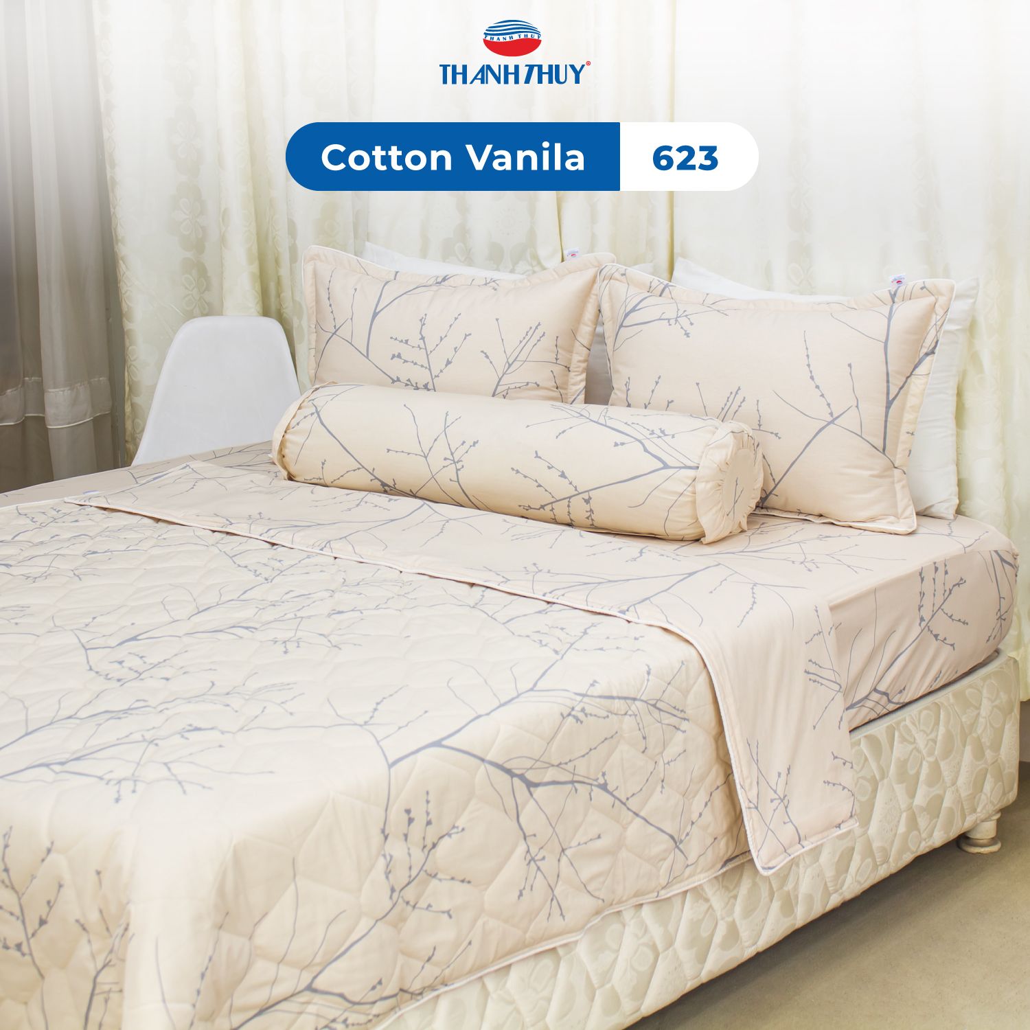  Bộ Ga Bọc Cotton Vanila (Vỏ Gối Không Lót Gòn) 623 