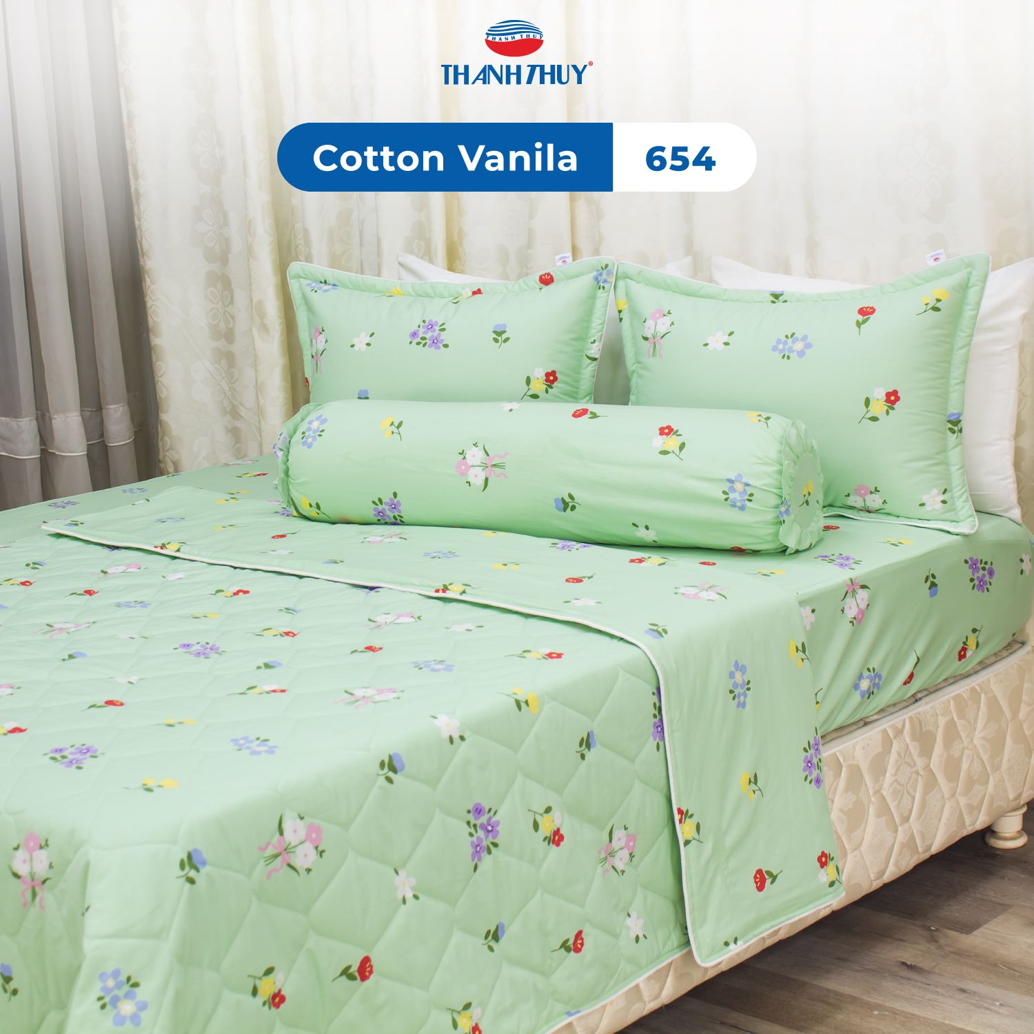  Bộ Ga Bọc Cotton Vanila (Vỏ Gối Không Lót Gòn) 654 