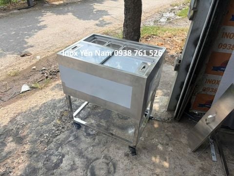  Thùng đá inox 4 khay topping có chân bánh xe 