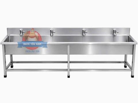  Máng Rửa Tay Inox 4 Vòi Thấp 2M 