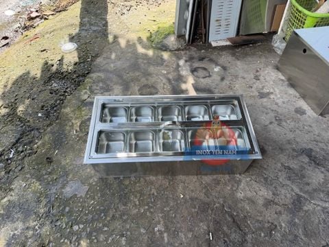  Thùng đá inox 10 khay topping 1/6 nắp kiếng NK832 
