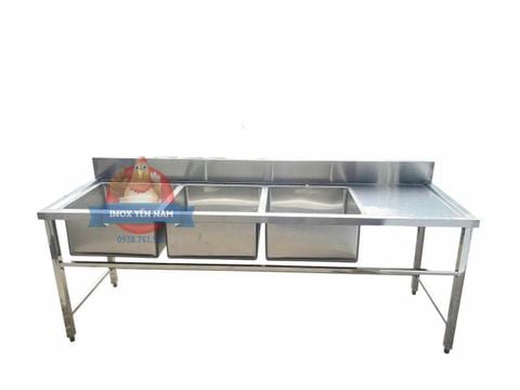  Chậu Rửa Công Nghiệp 3 Hộc Bàn Phải 2m4 