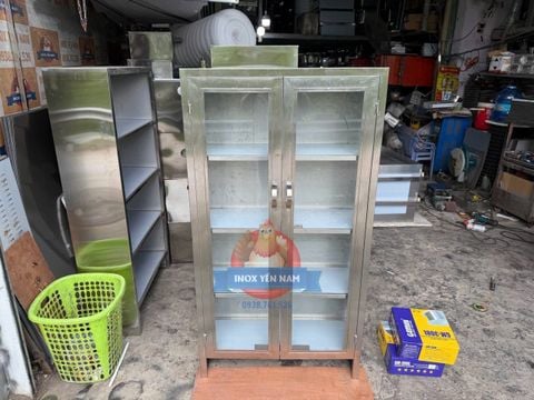 Tủ inox 4 tầng tấm cửa kiếng T145 