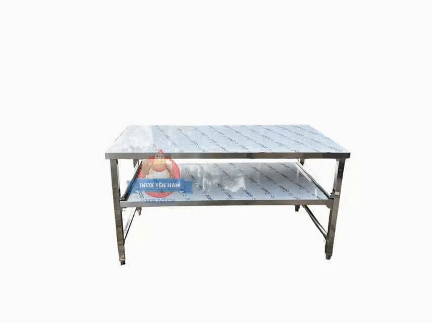  Bàn inox 2 tầng phẳng chân cao C1268 