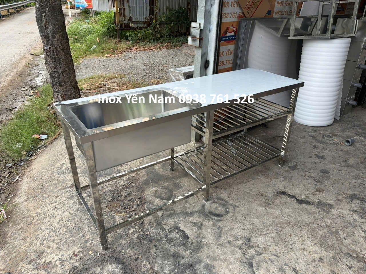  Bồn Rửa Công Nghiệp 1 Hộc kệ bàn phẳng 1m8 