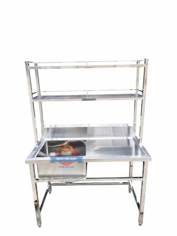 Bồn Rửa Công Nghiệp Inox 1 Hộc Có Kệ Trên KT178 