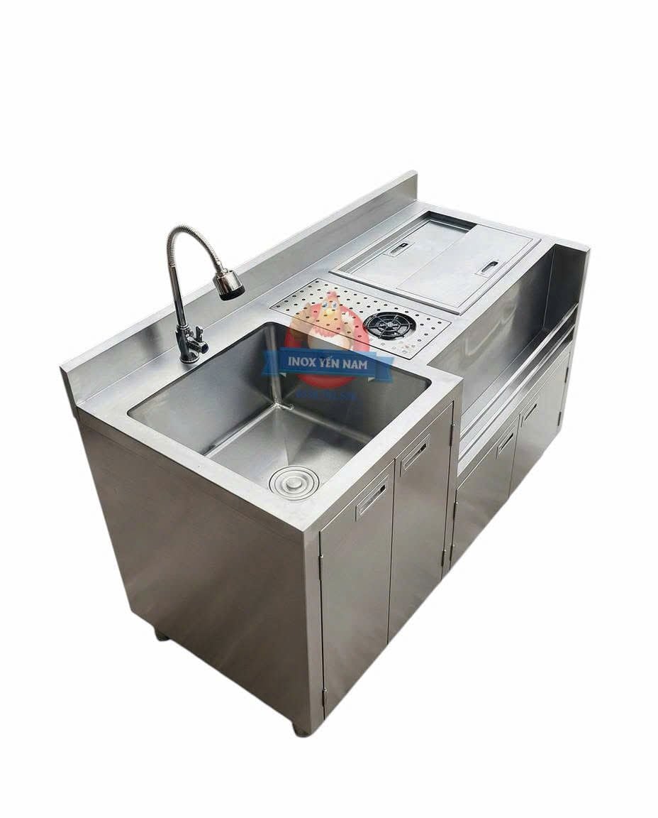  Quầy pha chế inox 1m4 khay úp ly UL14 