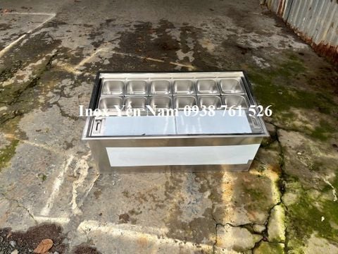  Thùng đá inox 12 khay topping 1/6 