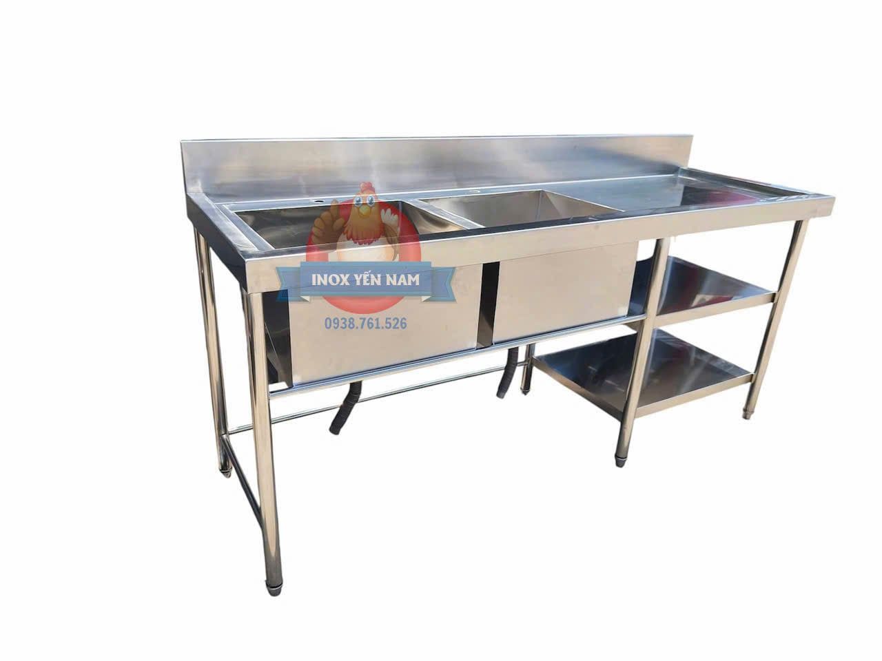  Chậu rửa công nghiệp 2 hộc 1m8 có tầng CT188 