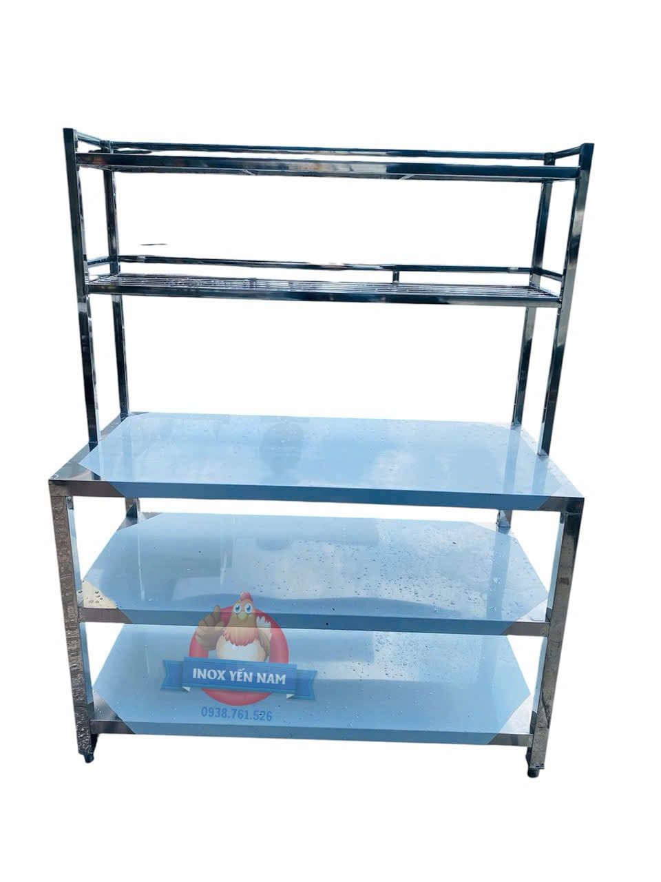  Bàn Inox 3 Tầng Phẳng kệ trên song dài PD1268 