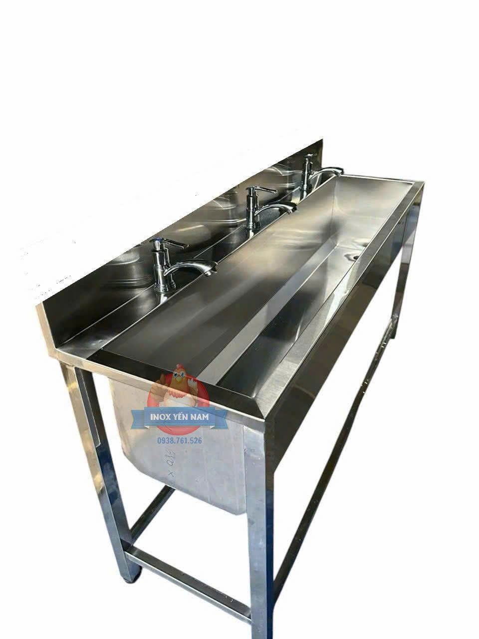  Máng Rửa Tay Inox 1M5 3 vòi thấp VT 