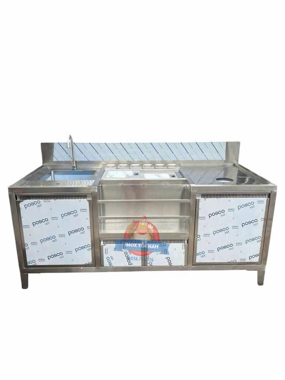  Quầy pha chế inox 6 khay topping úp ly HLK18 