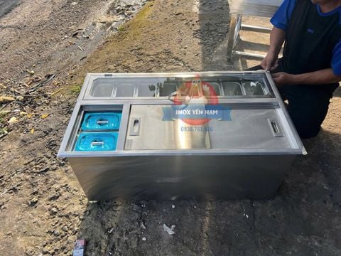  Thùng đá inox 10 khay topping nắp kiếng NK954 