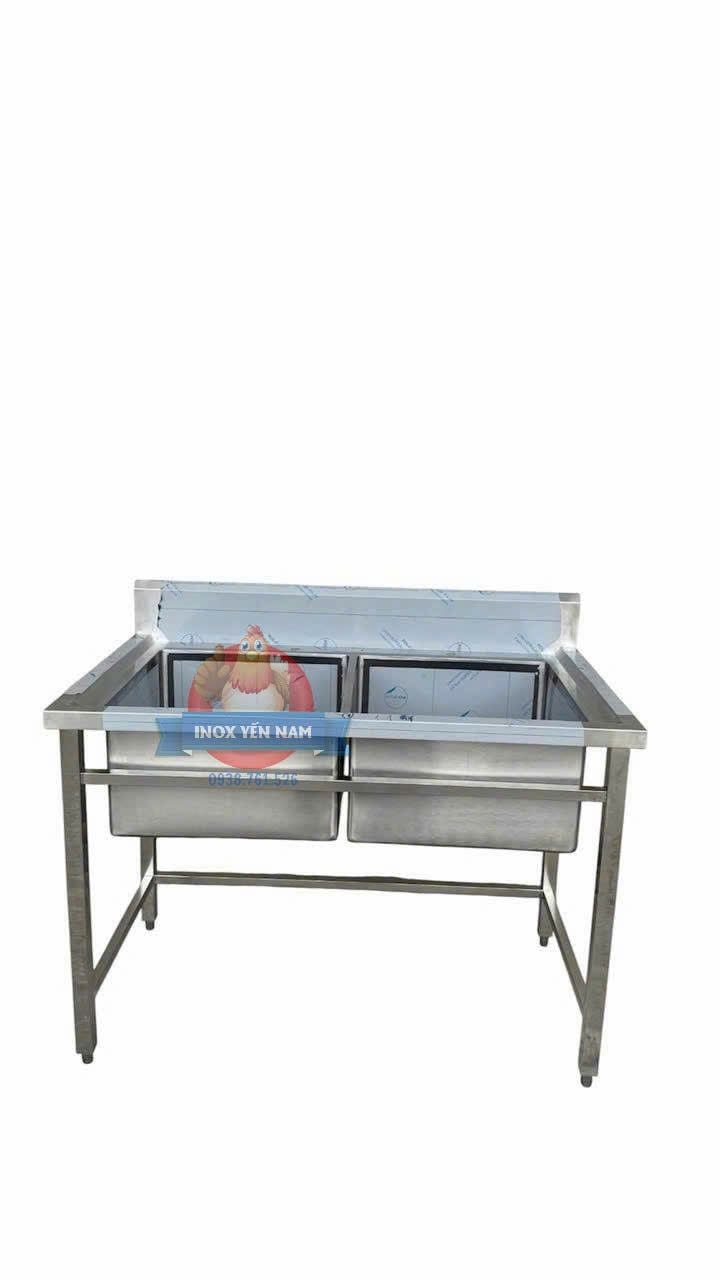  Chậu rửa công nghiệp 2 hộc 1m2 giằng cao GC12 