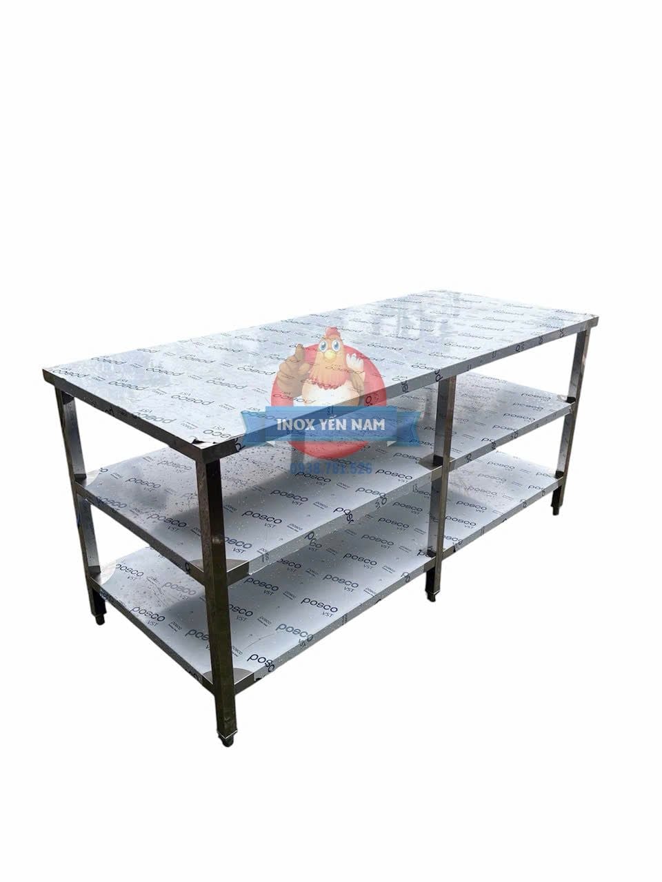  Bàn inox 3 tầng Phẳng 6 chân PC1888 