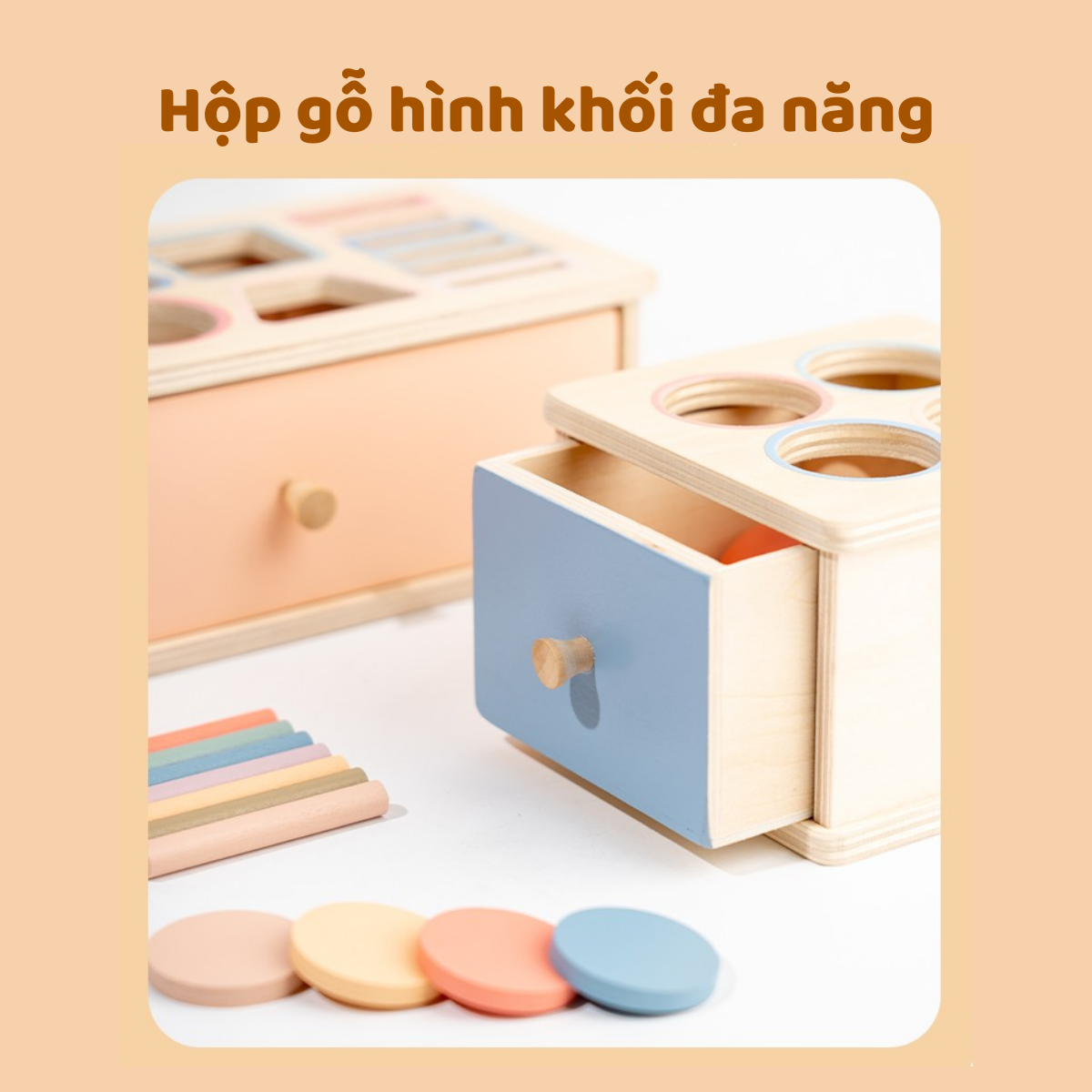  Hộp hình khối đa năng Montessori, đồ chơi gỗ tư duy cho bé 1+ 