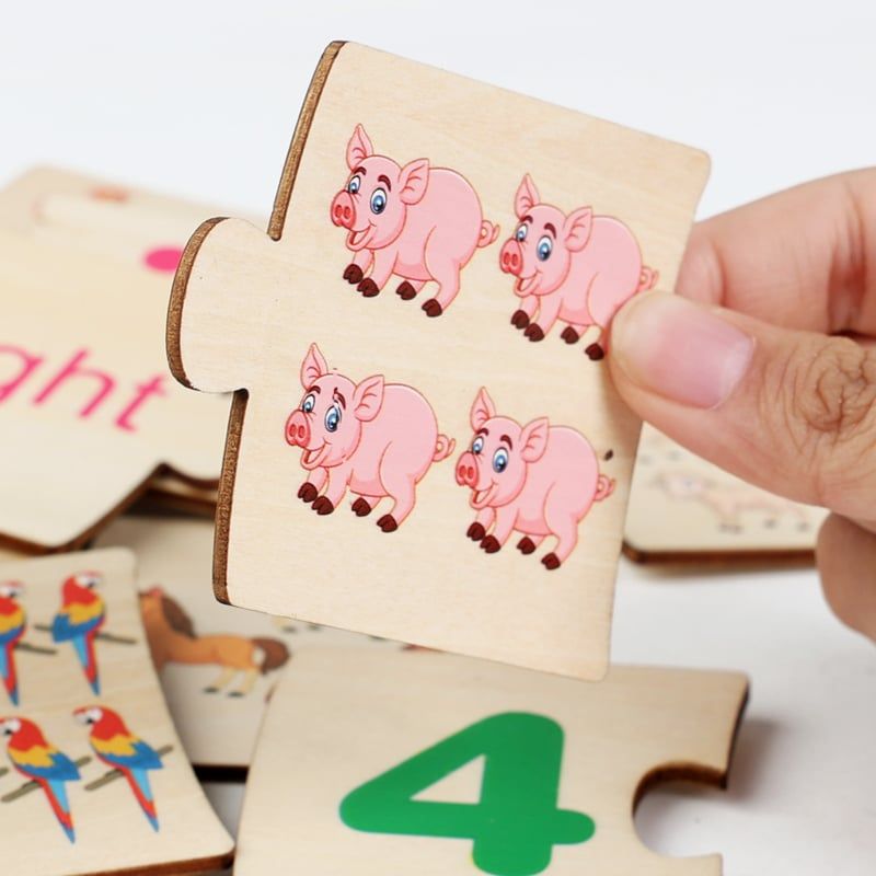  Đồ chơi gỗ ghép hình học số Number matching game, giúp bé học đếm thông qua hình ảnh 