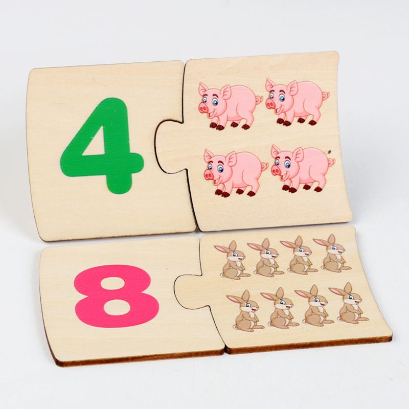  Đồ chơi gỗ ghép hình học số Number matching game, giúp bé học đếm thông qua hình ảnh 