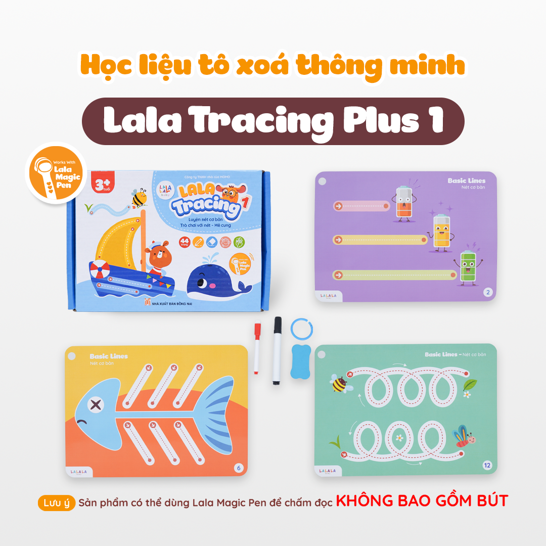  Hộp sách Lala Tracing cơ bản, luyện cầm viết cho bé 3+, bôi xóa được 