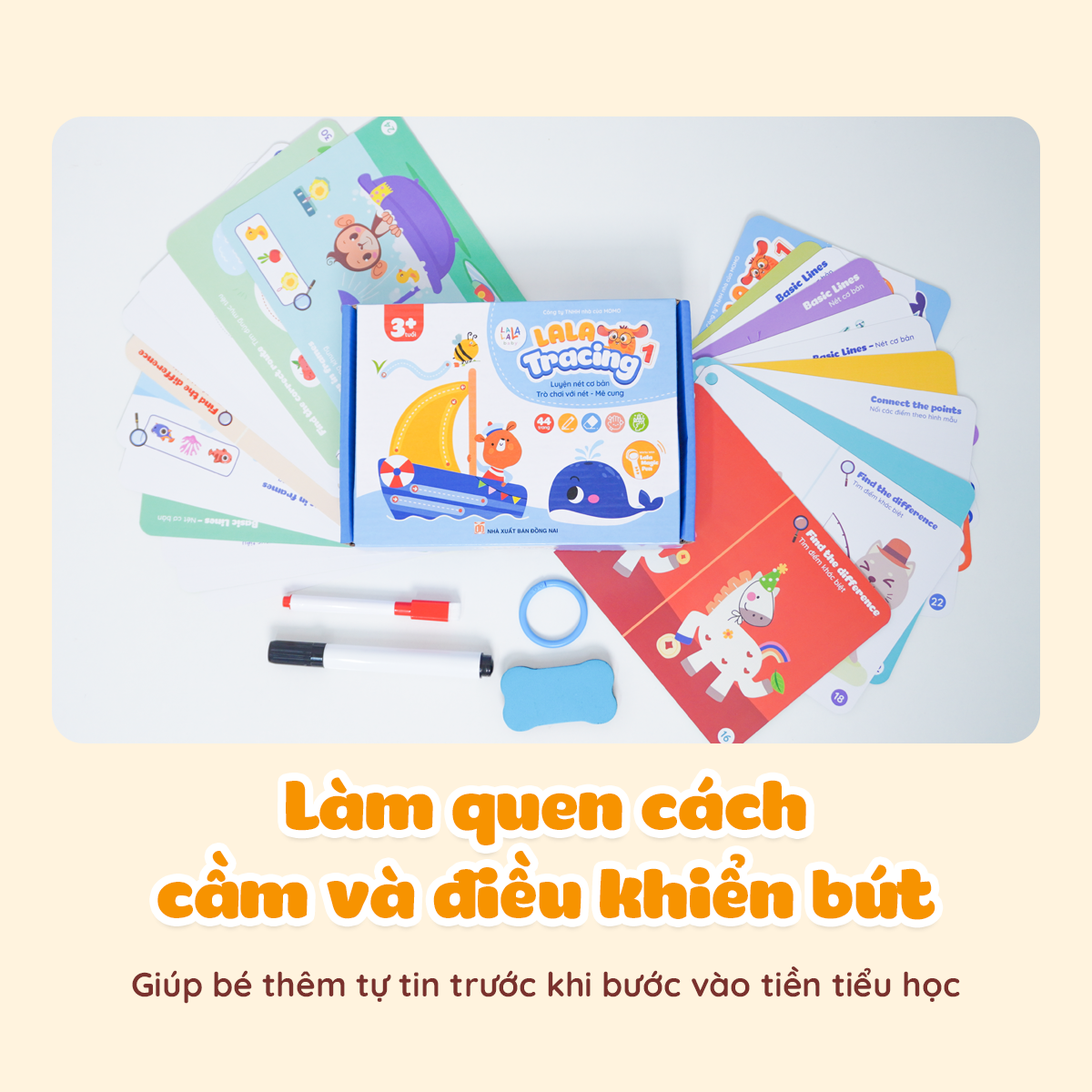  Hộp sách Lala Tracing cơ bản, luyện cầm viết cho bé 3+, bôi xóa được 