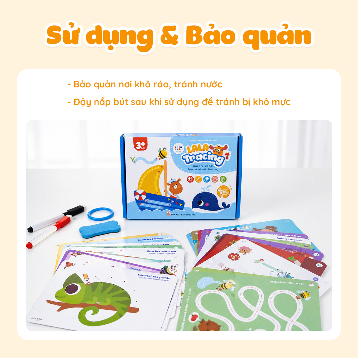  Hộp sách Lala Tracing cơ bản, luyện cầm viết cho bé 3+, bôi xóa được 