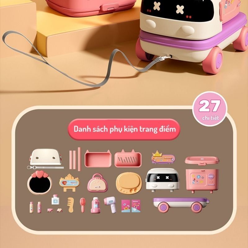  Bộ đồ chơi trang điểm cho bé gái kết hợp xe kéo 2in1 