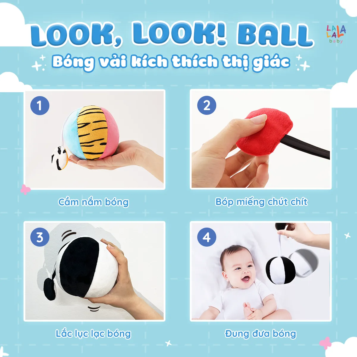  Look, look! Ball – Bóng vải Montessori kích thích thị giác cho bé 0-1 tuổi 