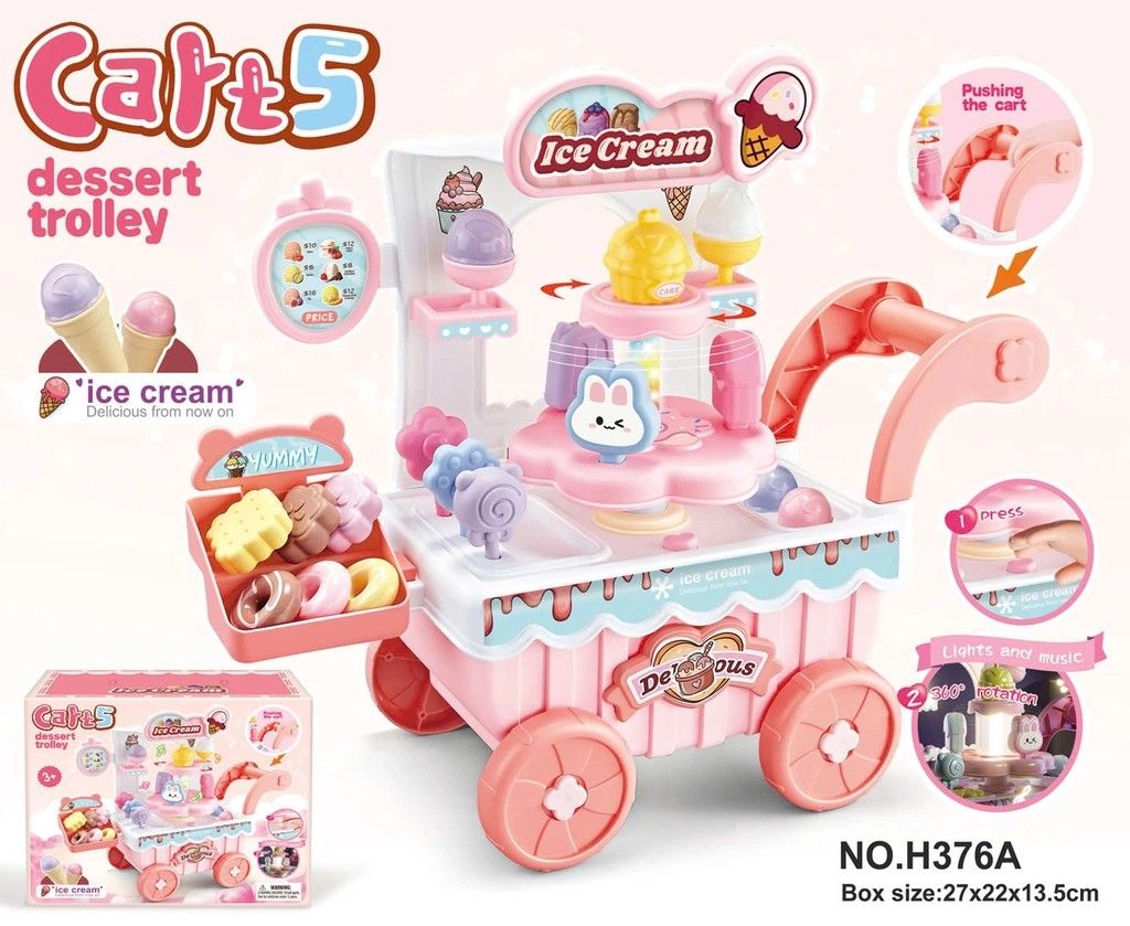  Xe Đẩy Kẹo Kem 37 chi tiết cho bé gái, có đèn, nhạc 