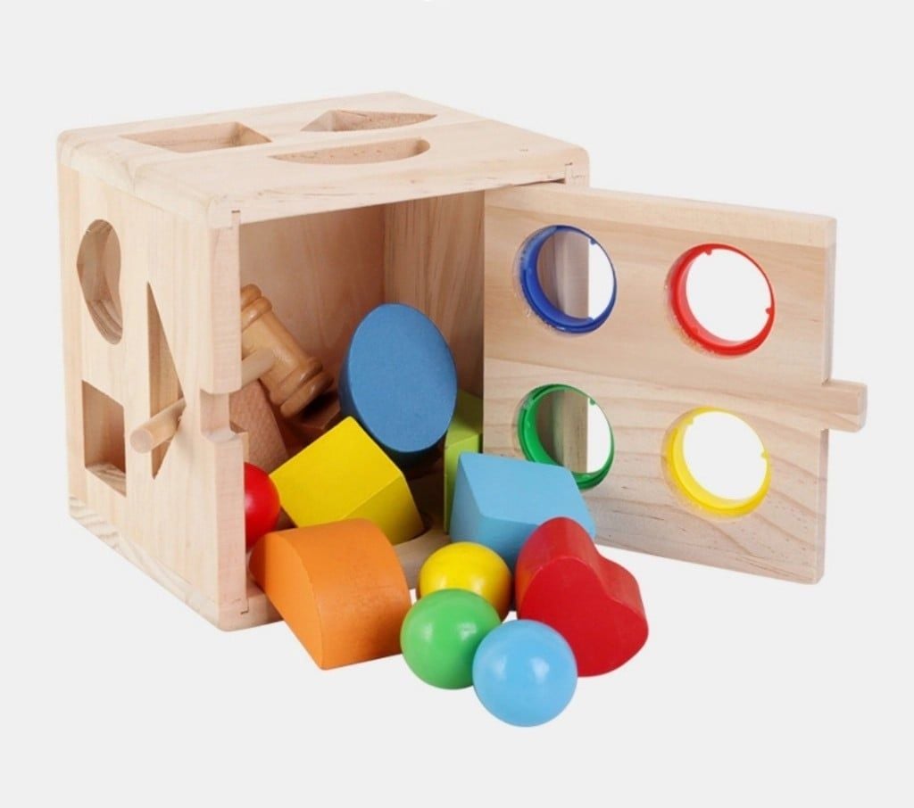  Hộp đồ chơi gỗ đập bóng thả hình khối 